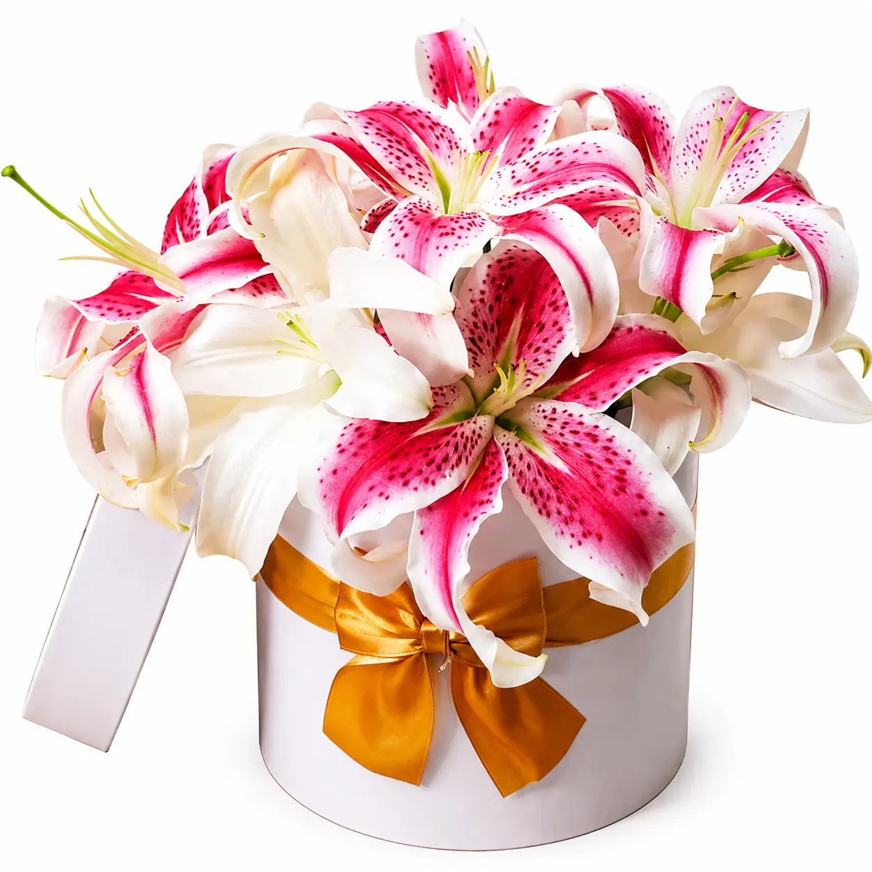 box floral de lirios para regalar arreglo elegante con delivery de flores en Lima
